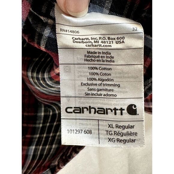 Carhartt Mens Shirt XL Plaid Flannel Button Down Long Sleeve Collar Relaxed Fit - Picture 8 of 9